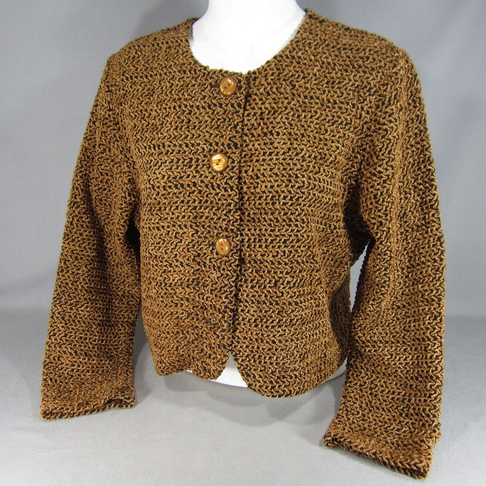Vtg Studio Works Blazer Jacket Women PM Brown Button Front Textured Boho Cottage